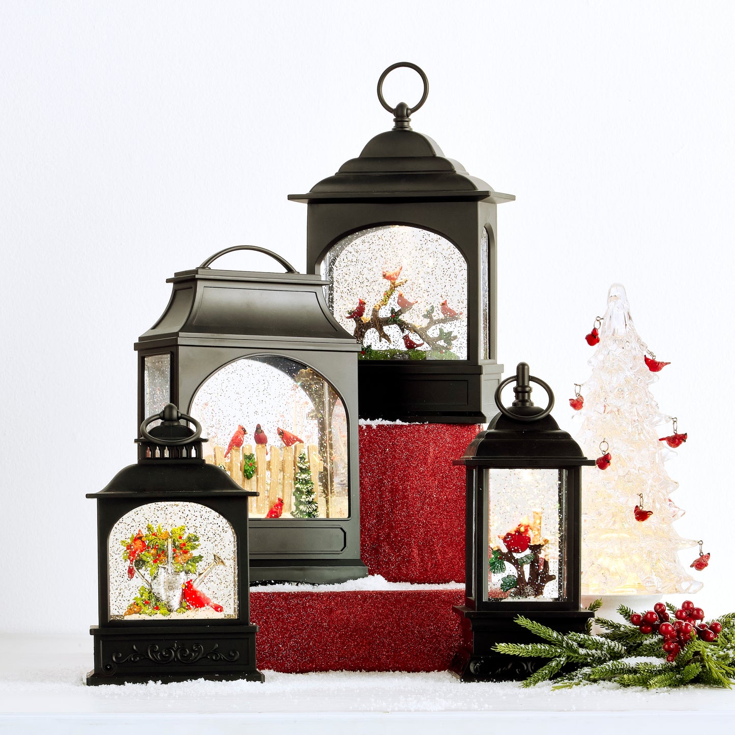 RAZ Imports 9.5" Christmas Cardinal Lighted Glitter Water Lantern - Includes USB Cord