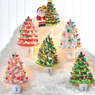 RAZ Imports 5.75" Vintage Christmas Tree Green Ceramic Christmas Night Light