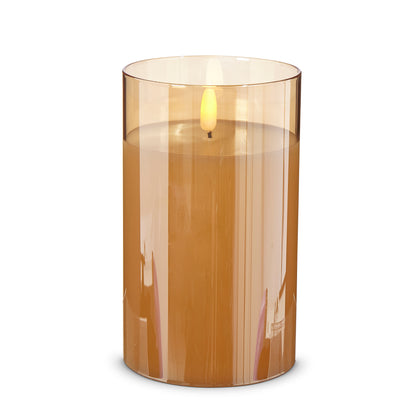 RAZ Imports 6"H X 3.5"W Gold Glass Ivory Pillar Christmas Candle, 6 Hour Timer, Battery-Operated