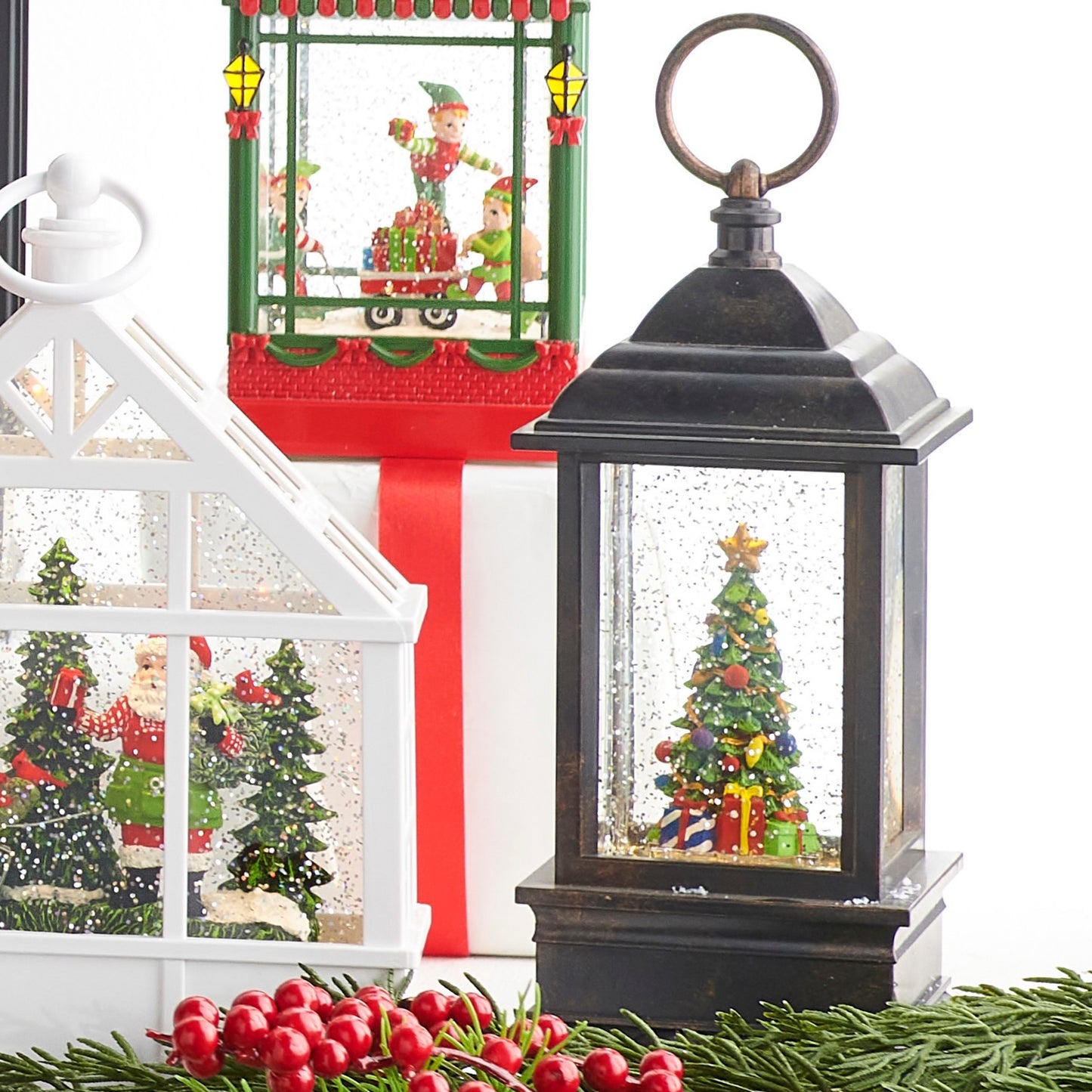 RAZ Imports 9.5" Christmas Tree Musical Lighted Glitter Water Lantern - Includes USB Cord