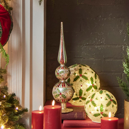 RAZ Imports 16.5" Traditional Holly Leaf Glass Finial Christmas Decoration