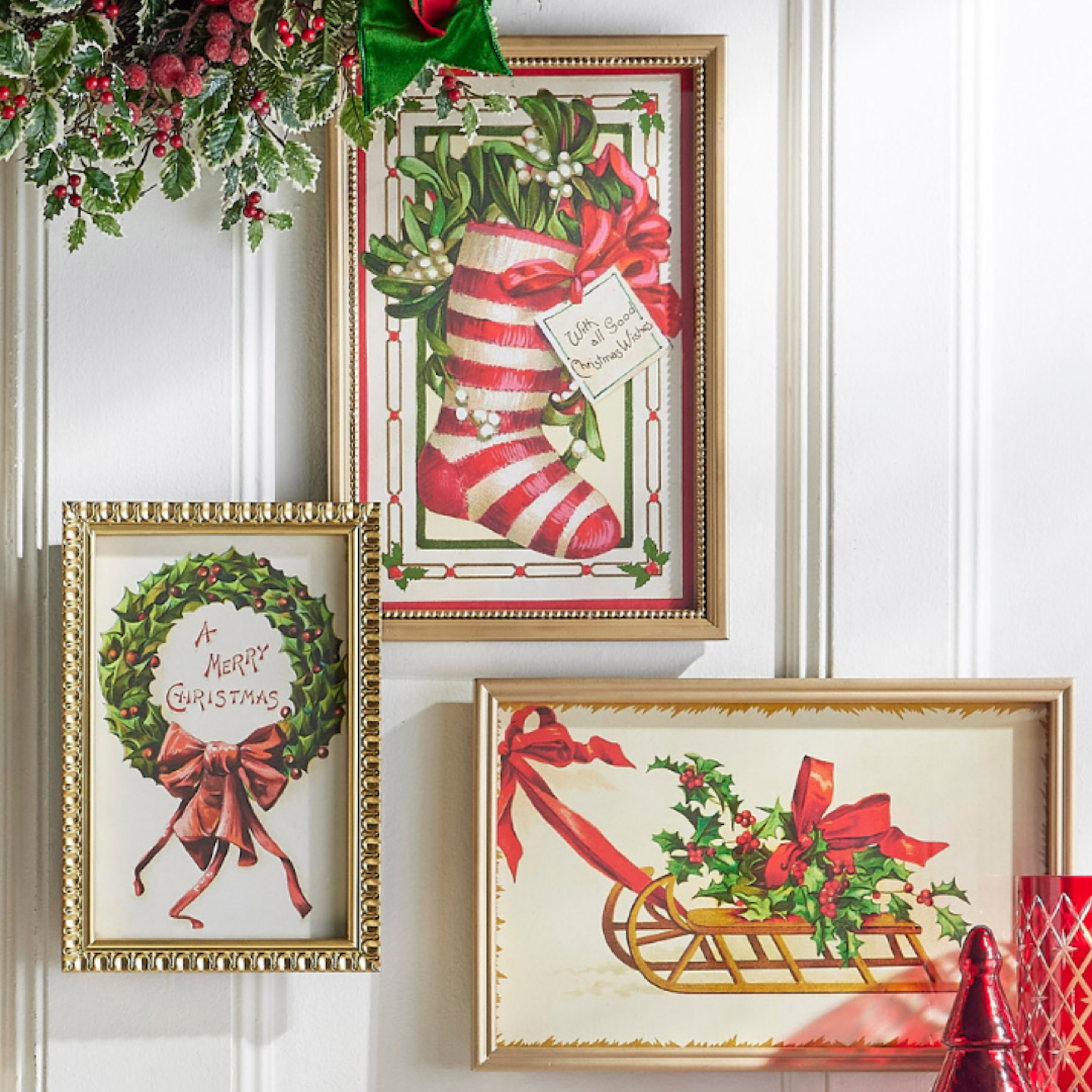 RAZ Imports 18" Vintage Christmas Wishes Framed Wall Art - Set of 3