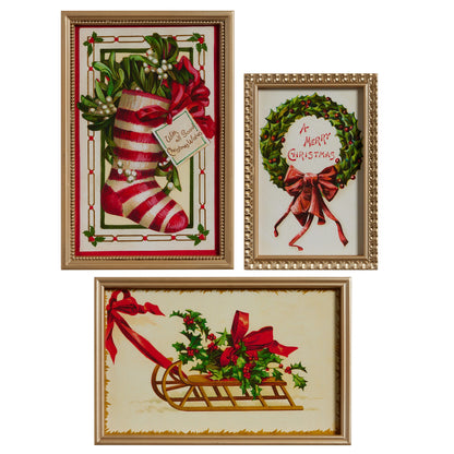 RAZ Imports 18" Vintage Christmas Wishes Framed Wall Art - Set of 3