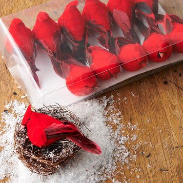 RAZ Imports 4" Clip-On Red Cardinal Feathered Christmas Ornaments - Set of 12