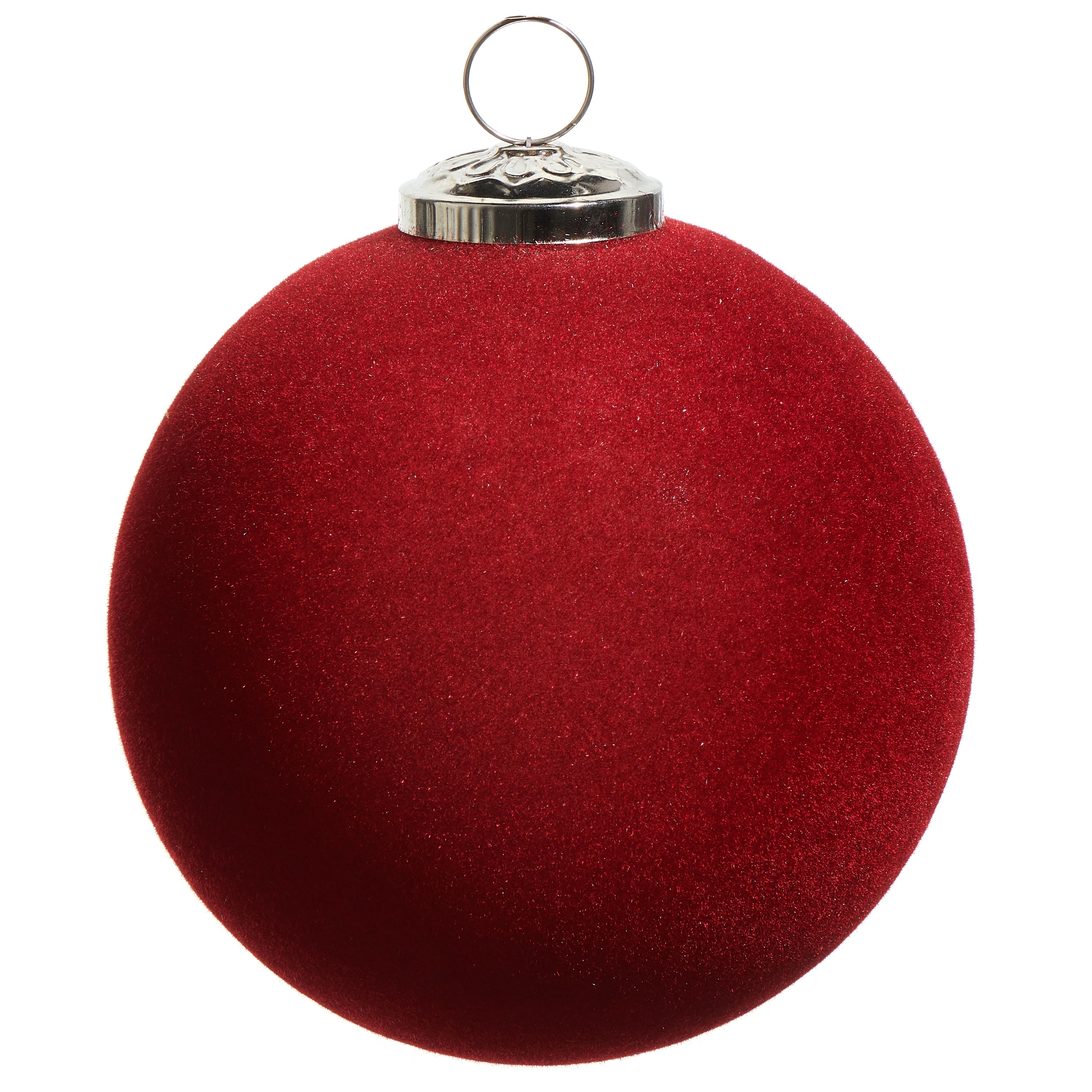 RAZ Imports 5" Red Berry Velvet Flocked Glass Ball Christmas Ornament