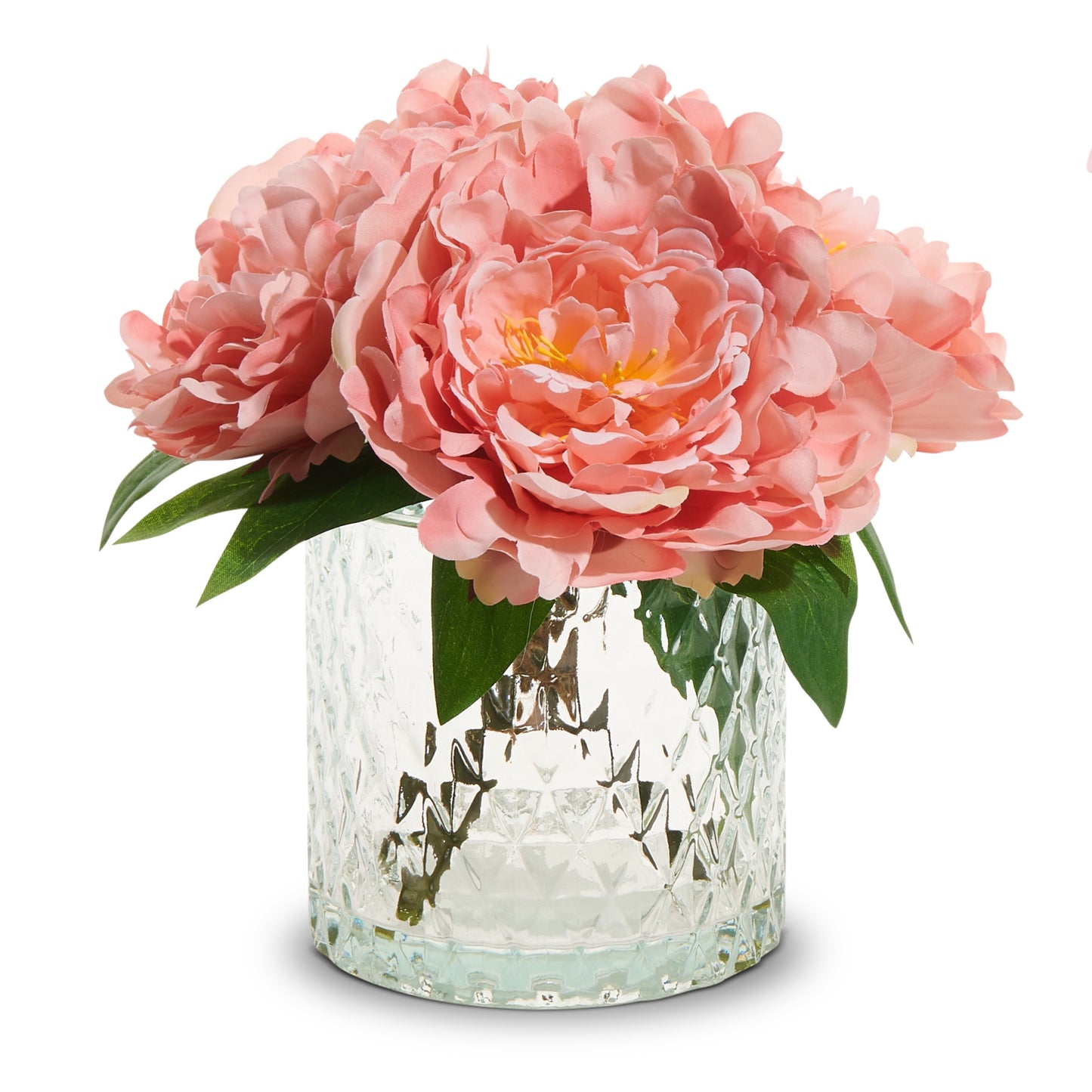 RAZ Imports 8.5" Pink Peony Flower Arrangement Bouquet in Glass Vase