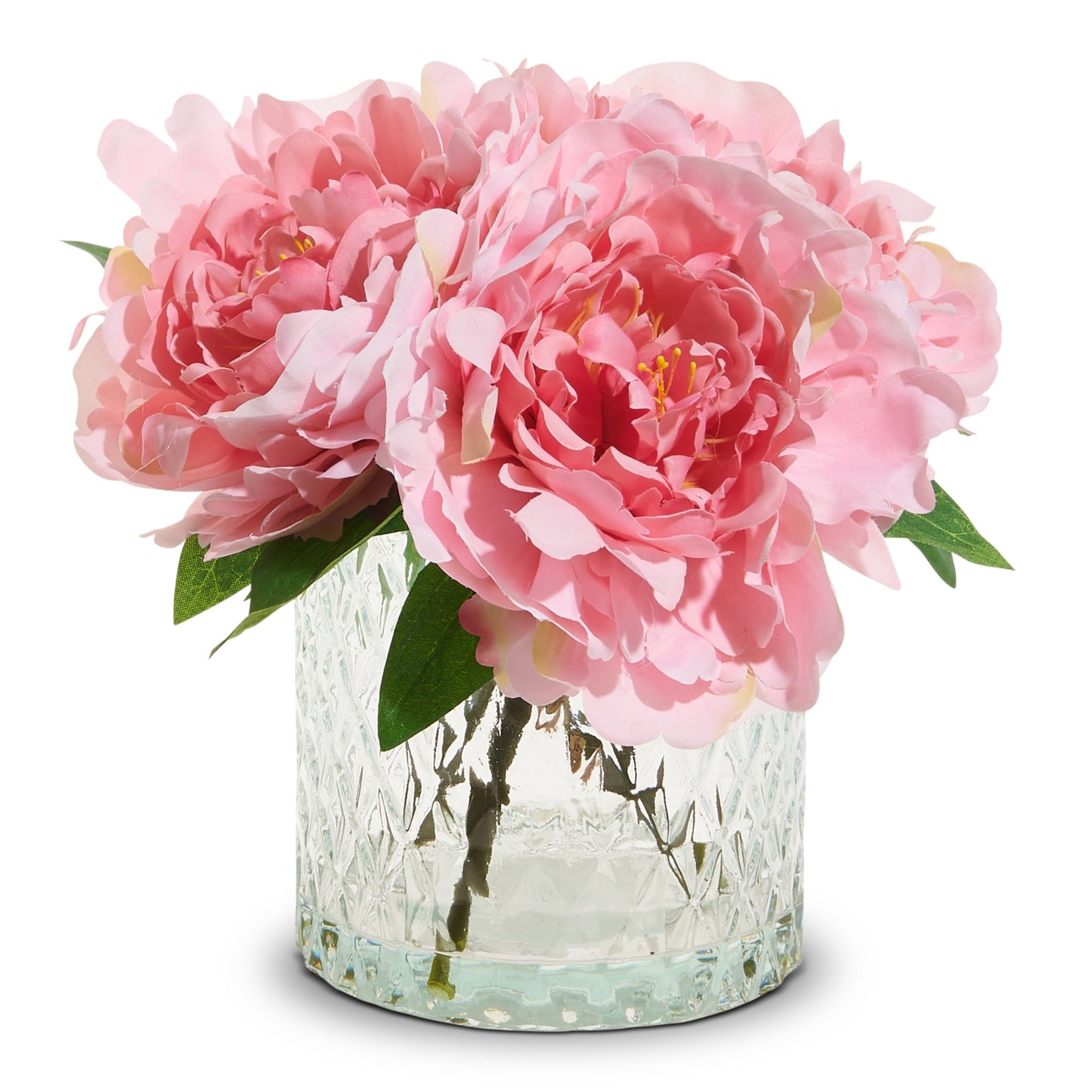 RAZ Imports 8.5" Pink Peony Flower Arrangement Bouquet in Glass Vase
