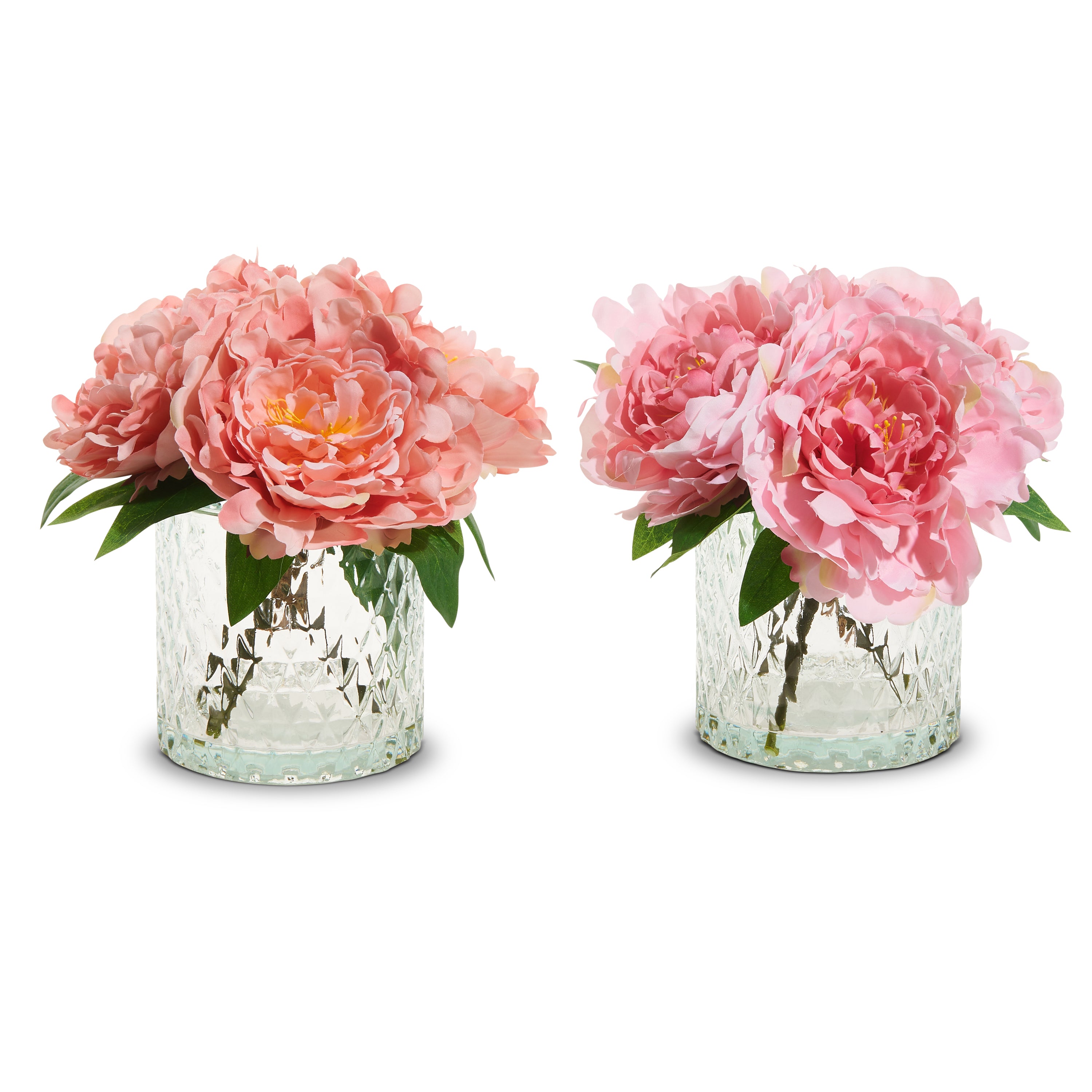 RAZ Imports 8.5" Pink Peony Flower Arrangement Bouquet in Glass Vase
