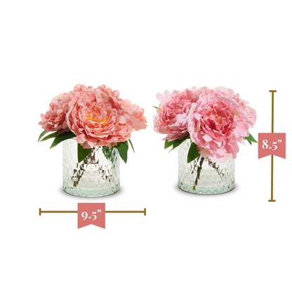 RAZ Imports 8.5" Pink Peony Flower Arrangement Bouquet in Glass Vase