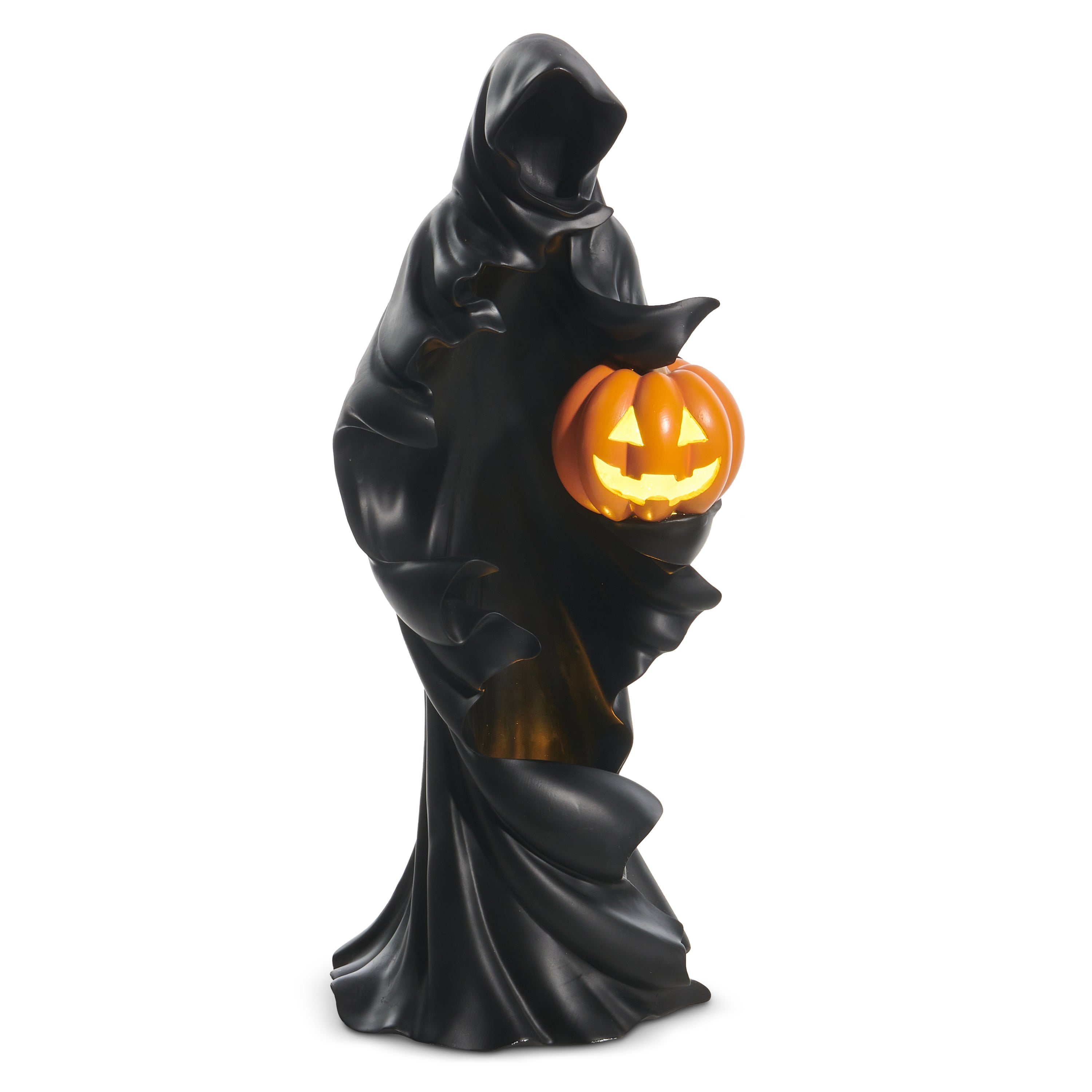 RAZ Imports 30" Dark Ghost Phantom with Light-Up LED Pumpkin Halloween Decoration Statue, Battery-Operated