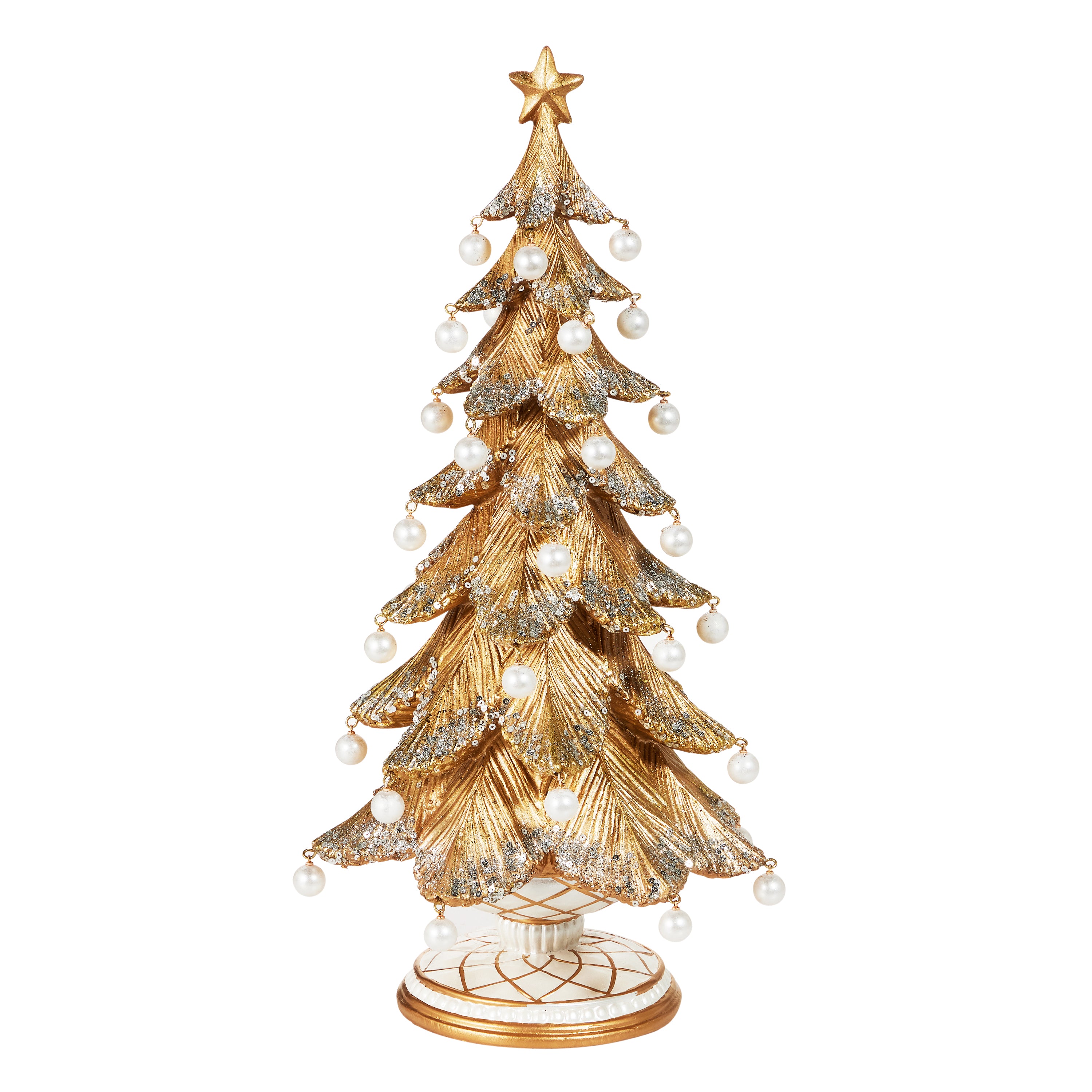 RAZ Imports Shimmered Gold 18" Table-Top Pearl Ornament Christmas Tree