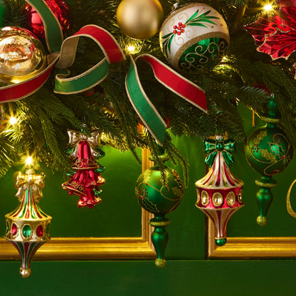 RAZ Imports 6" Red and Green Fairground Finial Glass Christmas Ornaments - Set of 2