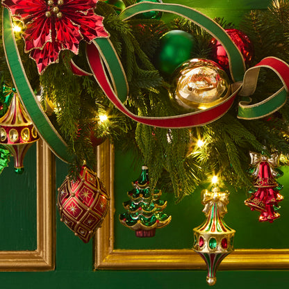 RAZ Imports 4.5" Red and Green Jewel Vintage Glass Christmas Tree Ornaments - Set of 2