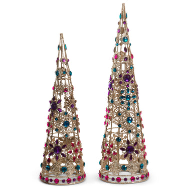 RAZ Imports 18" and 15" Jeweled Multicolor Brooch Christmas Trees Christmas Decoration - Set of 2