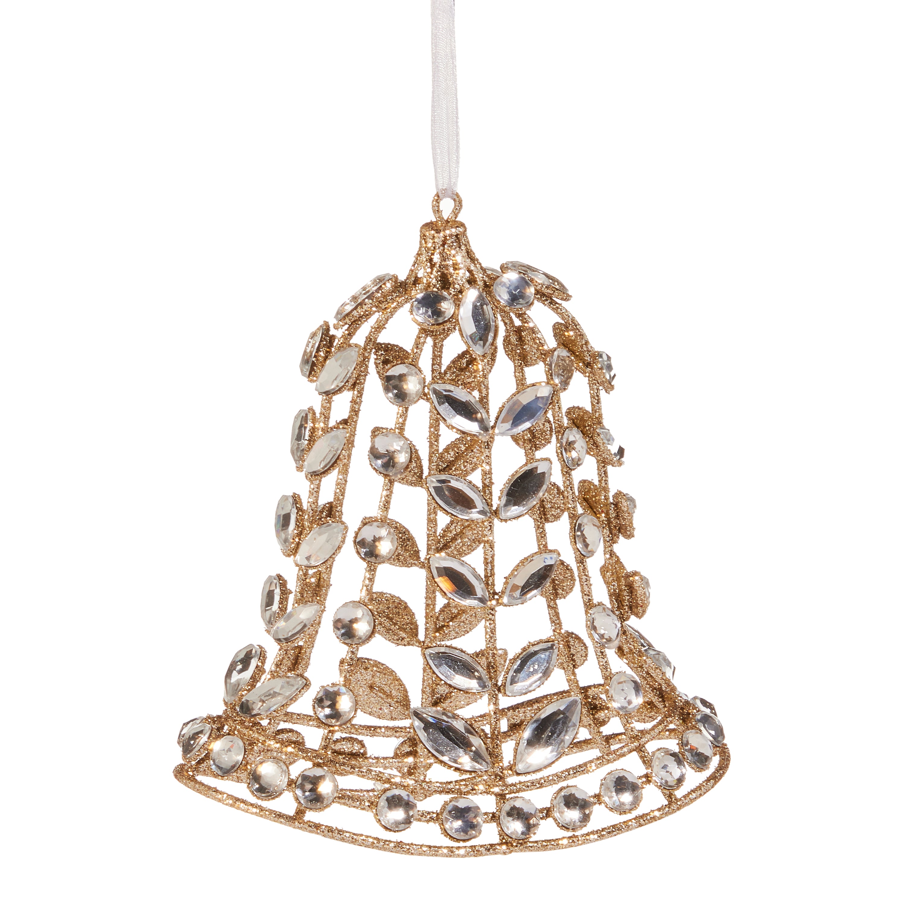 RAZ Imports 5" Jeweled Gold Glitter Bell Christmas Ornament