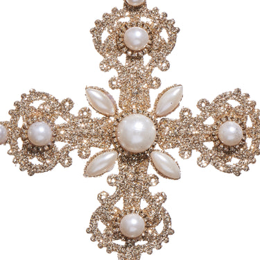 RAZ Imports 6.5" Glittered Gold Pearl Cross Christmas Ornament