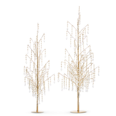 RAZ Imports 29.5" and 24.5" Dripping Pearl Crystal Gold Trees Christmas Decoration - Set of 2