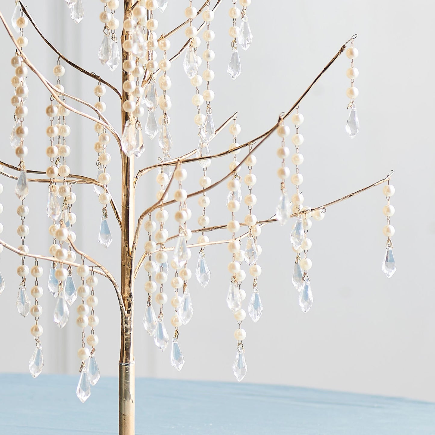 RAZ Imports 29.5" and 24.5" Dripping Pearl Crystal Gold Trees Christmas Decoration - Set of 2
