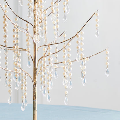 RAZ Imports 29.5" and 24.5" Dripping Pearl Crystal Gold Trees Christmas Decoration - Set of 2