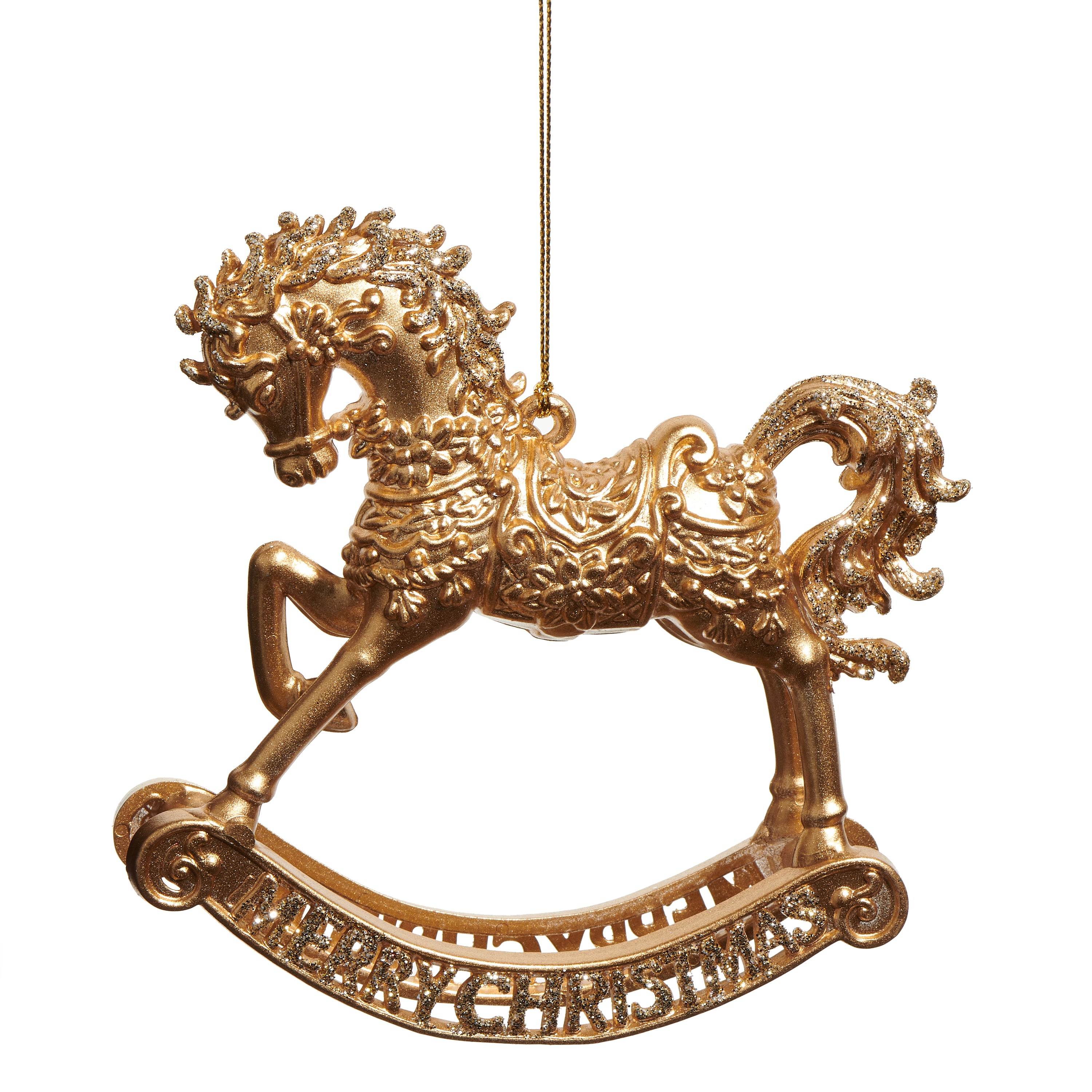 RAZ Imports 5.5" Royal Gold Merry Christmas Rocking Horse Christmas Ornament