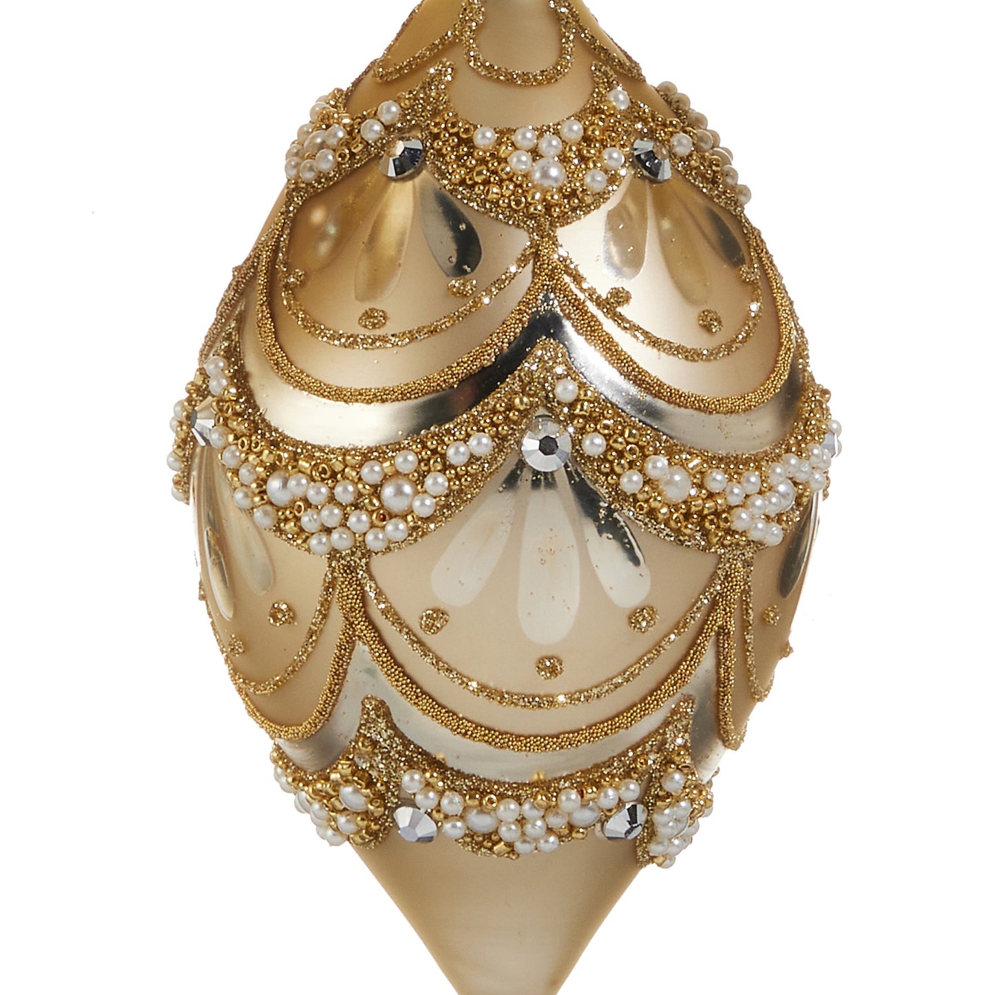 RAZ Imports 4" Golden Pearl Trimmed Glass Christmas Ornaments - Set of 3