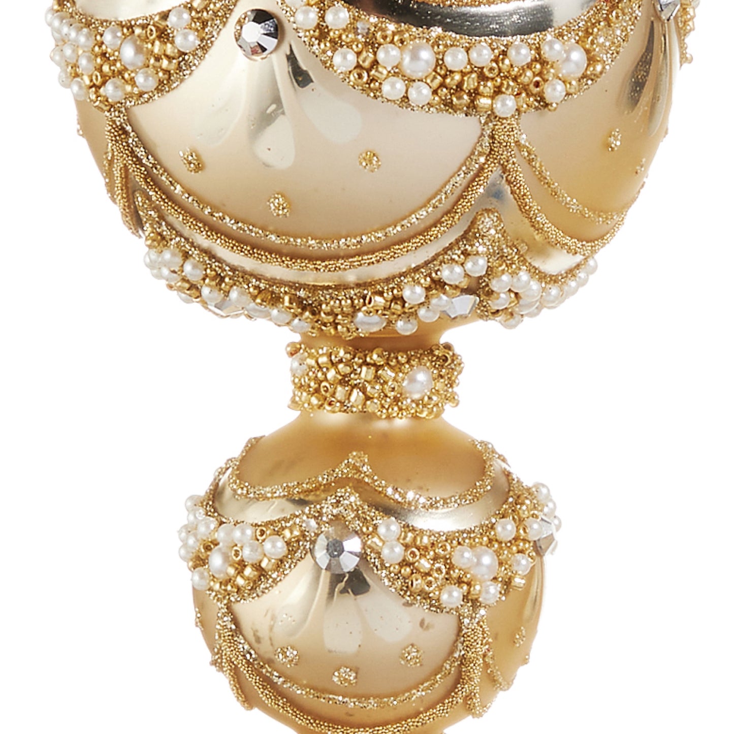 RAZ Imports 11" Golden Pearl Trimmed Finial Glass Christmas Ornaments - Set of 2