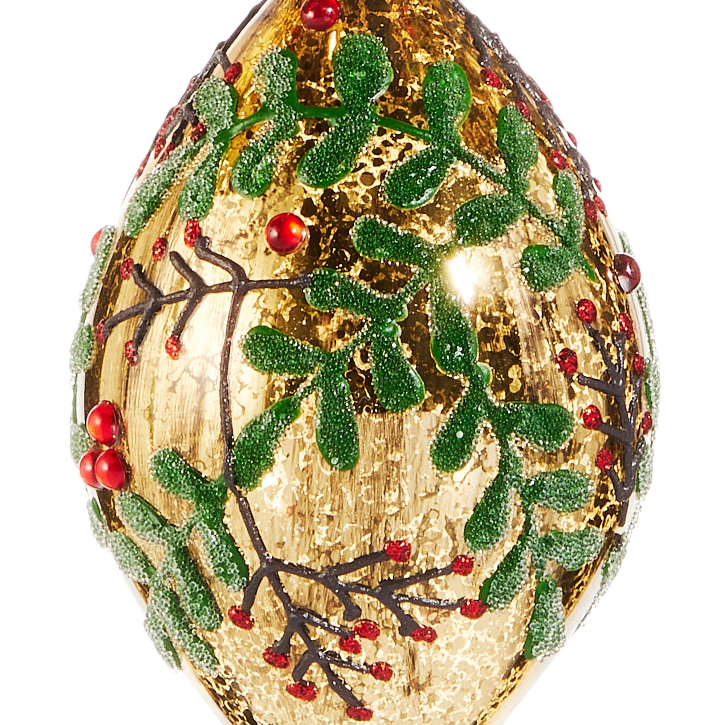 RAZ Imports 4" Holly Berry Jeweled Gold Mercury Glass Christmas Ornaments - Set of 3