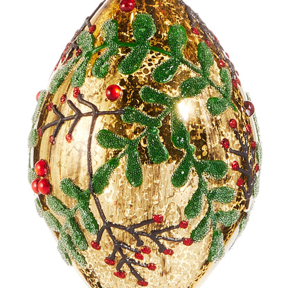 RAZ Imports 4" Holly Berry Jeweled Gold Mercury Glass Christmas Ornaments - Set of 3