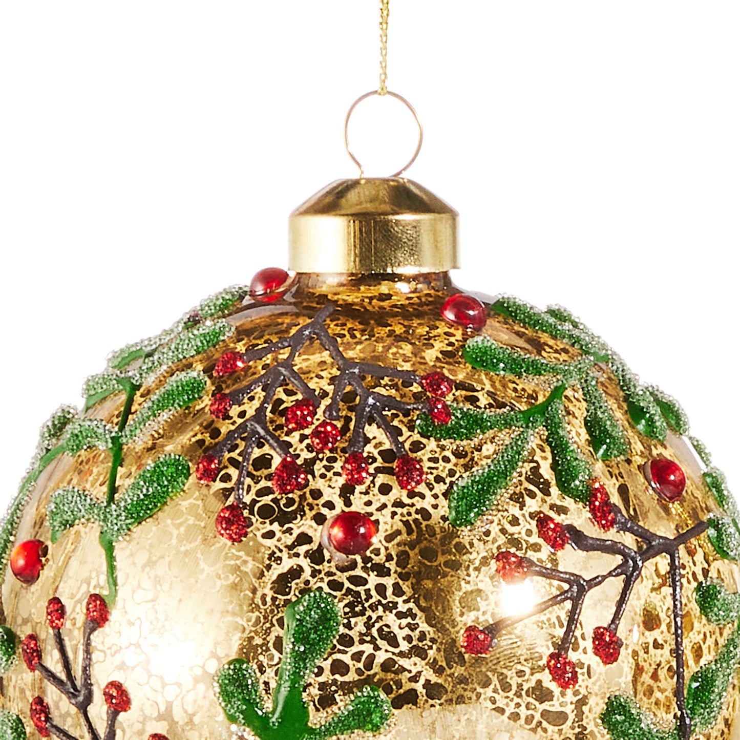 RAZ Imports 4" Holly Berry Jeweled Gold Mercury Glass Christmas Ornaments - Set of 3