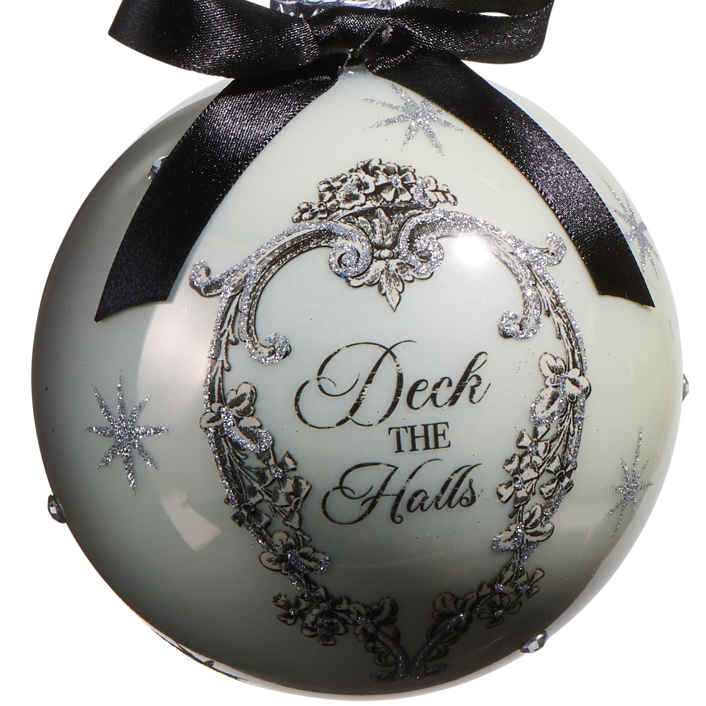 RAZ Imports 5" Deck the Halls Joyeux Noel French Glass Ball Christmas Ornaments - Set of 2