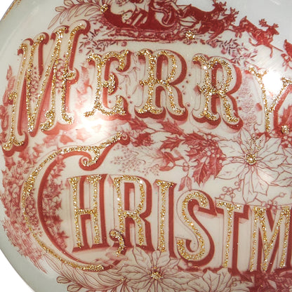RAZ Imports 5" Vintage Merry Christmas Santa White Glass Ball Christmas Ornament