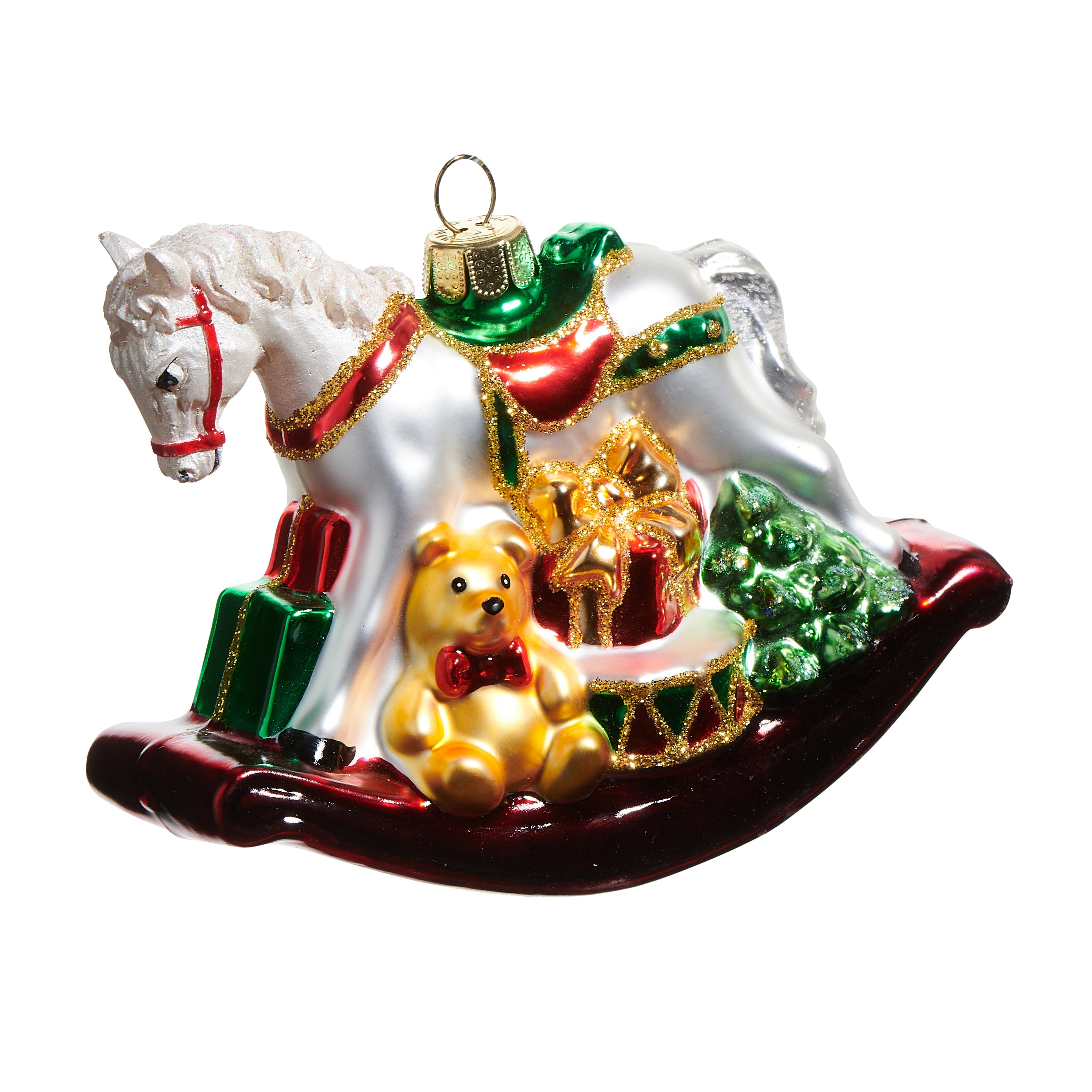 RAZ Imports 4.5" Whimsical Christmas Rocking Horse Glass Christmas Ornament