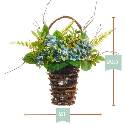 RAZ Imports 23" Premade Blue Hydrangea Spring Wall Basket