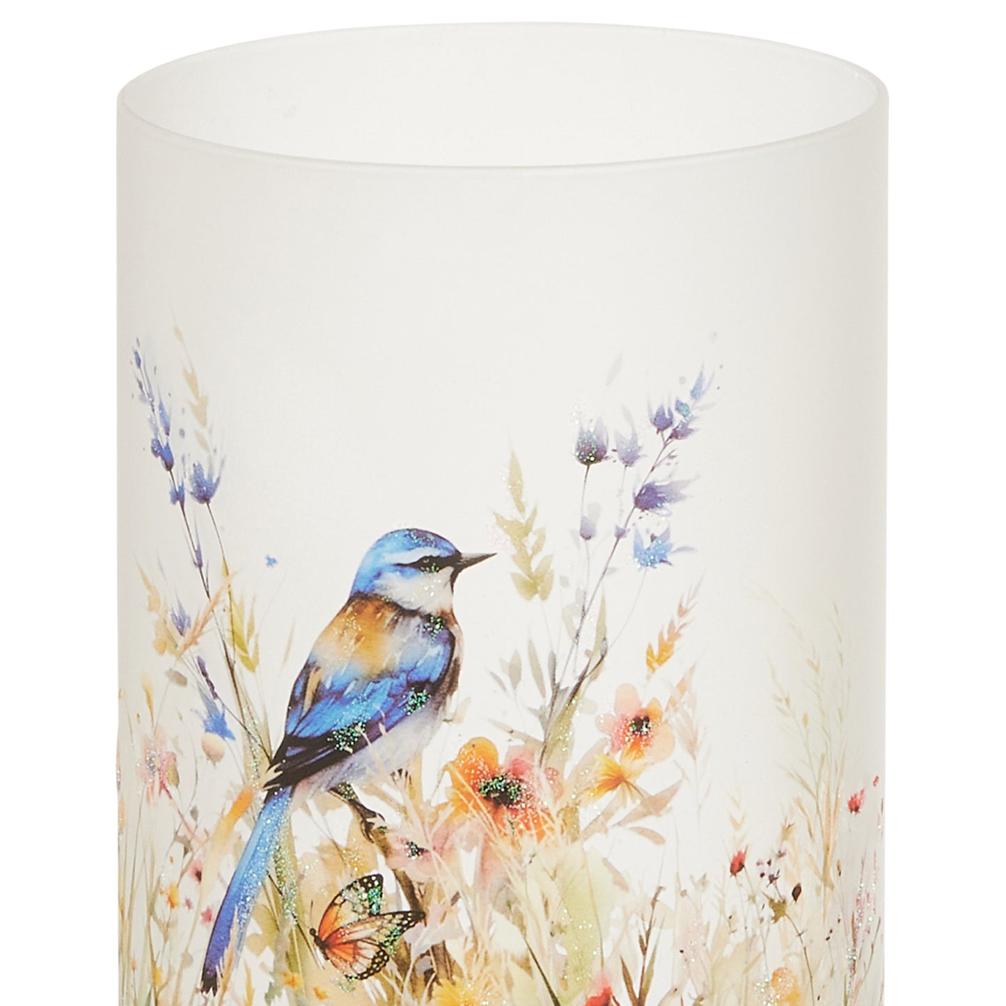 RAZ Imports 8" and 6" Blue Bird and Wild Flowers Glass Containers - Set of 2