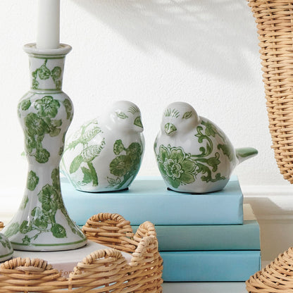 RAZ Imports 7.25" Green and White Chinoiserie Decorative Birds - Set of 2