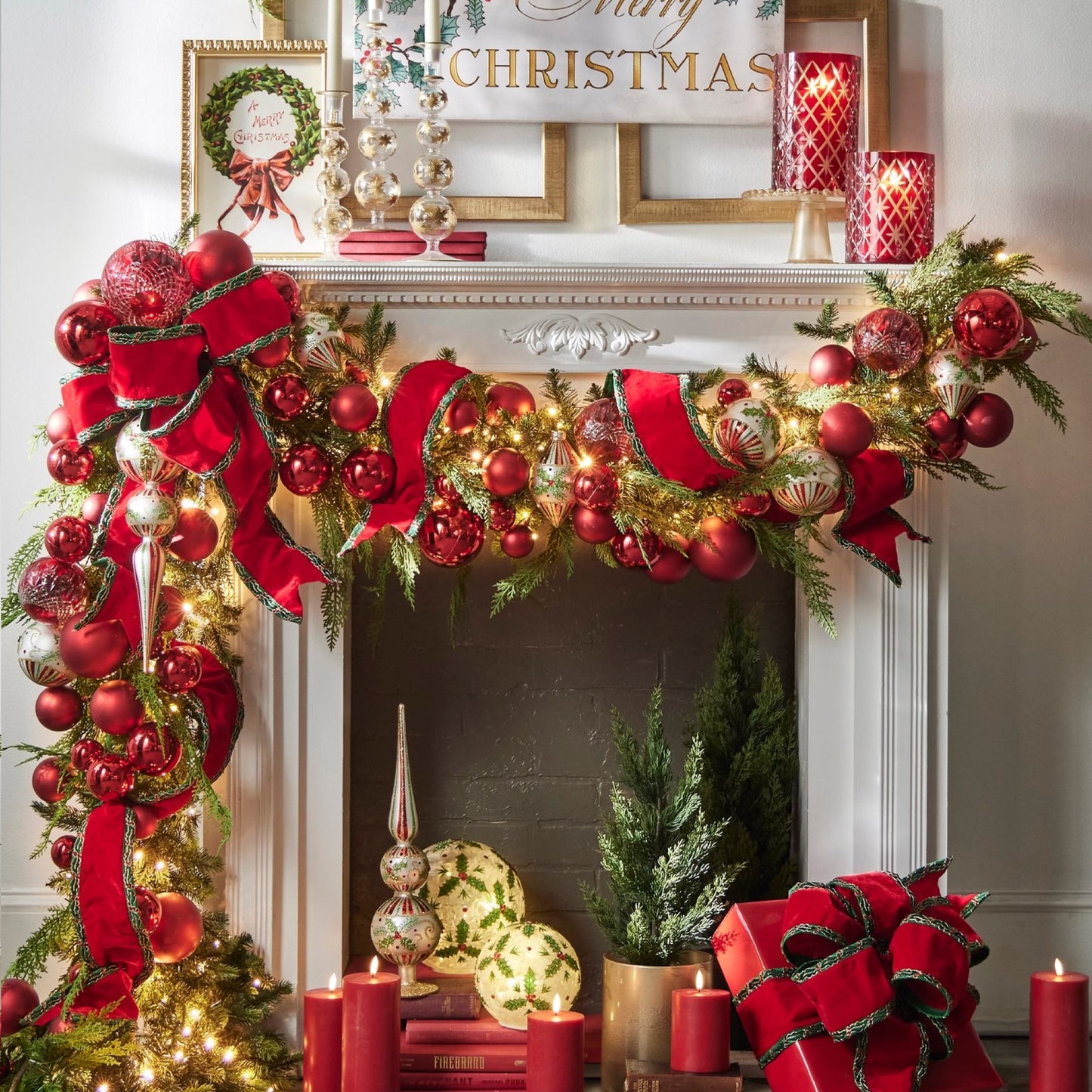 RAZ Imports Red Velvet Wired Christmas Ribbon with Jeweled Holly Trim, 4" X 10 Yards - 1 Roll