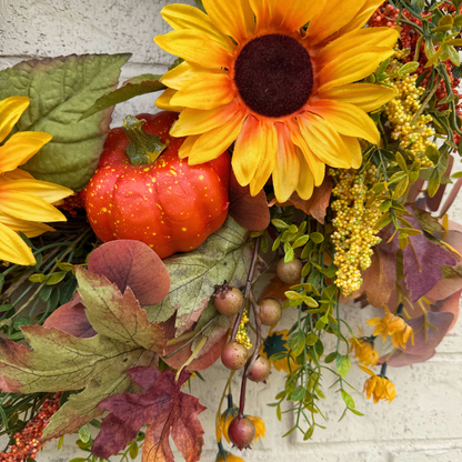 Tinsel Traditions 26" Autumn Golden Hour Harvest Sunflower Pumpkin Fall Wreath