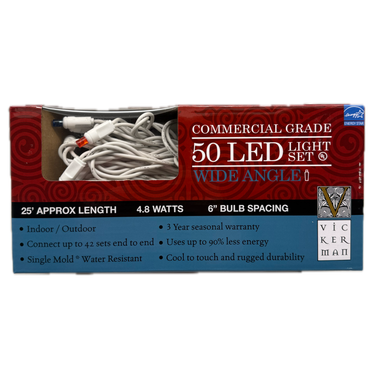 50 Count Patriotic Red, White, Blue Wide Angle LED Light Strand for Fourth of July