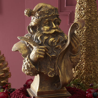 K&K Interiors 18" Golden Resin Santa Naughty & Nice List Statue