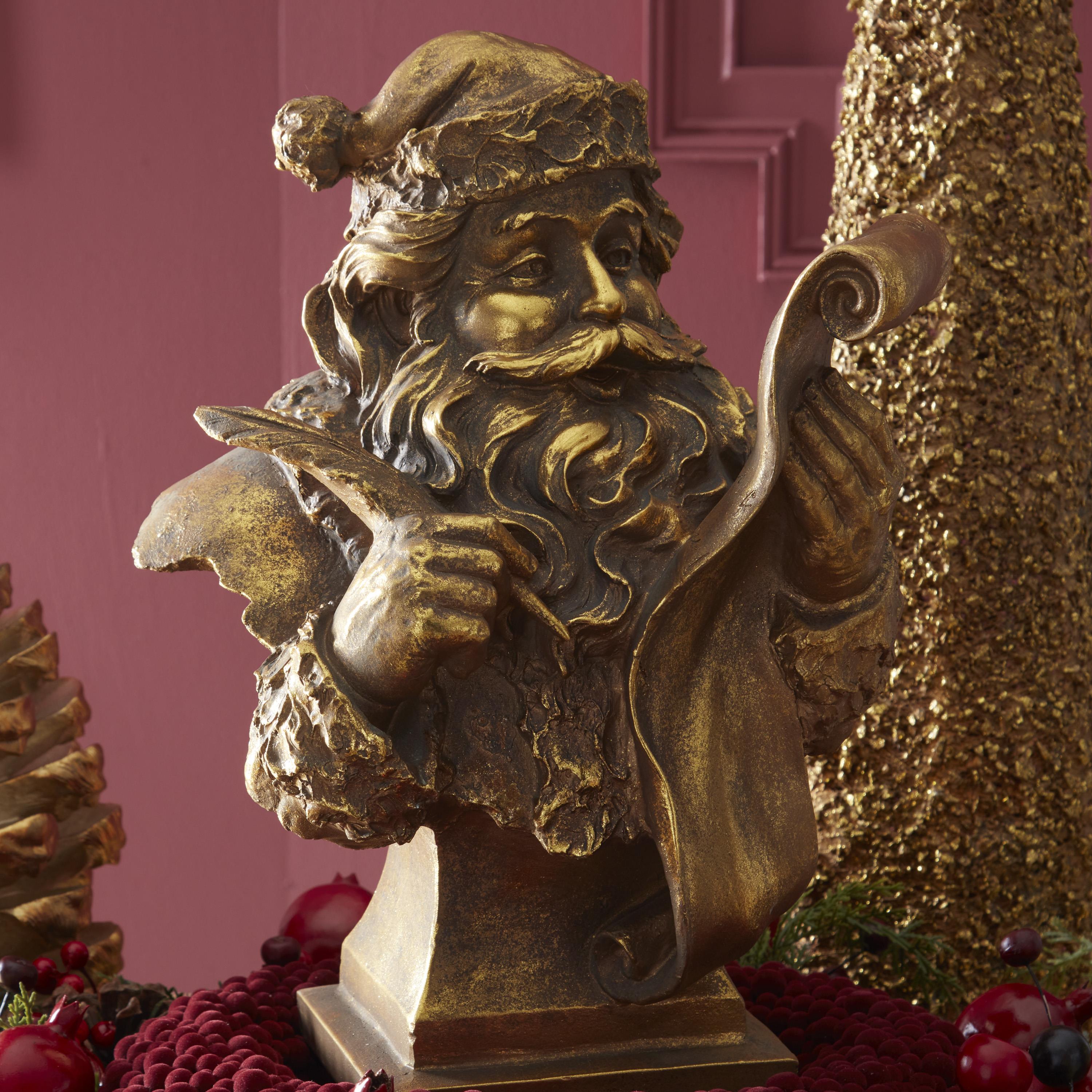 K&K Interiors 18" Golden Resin Santa Naughty and Nice List Statue
