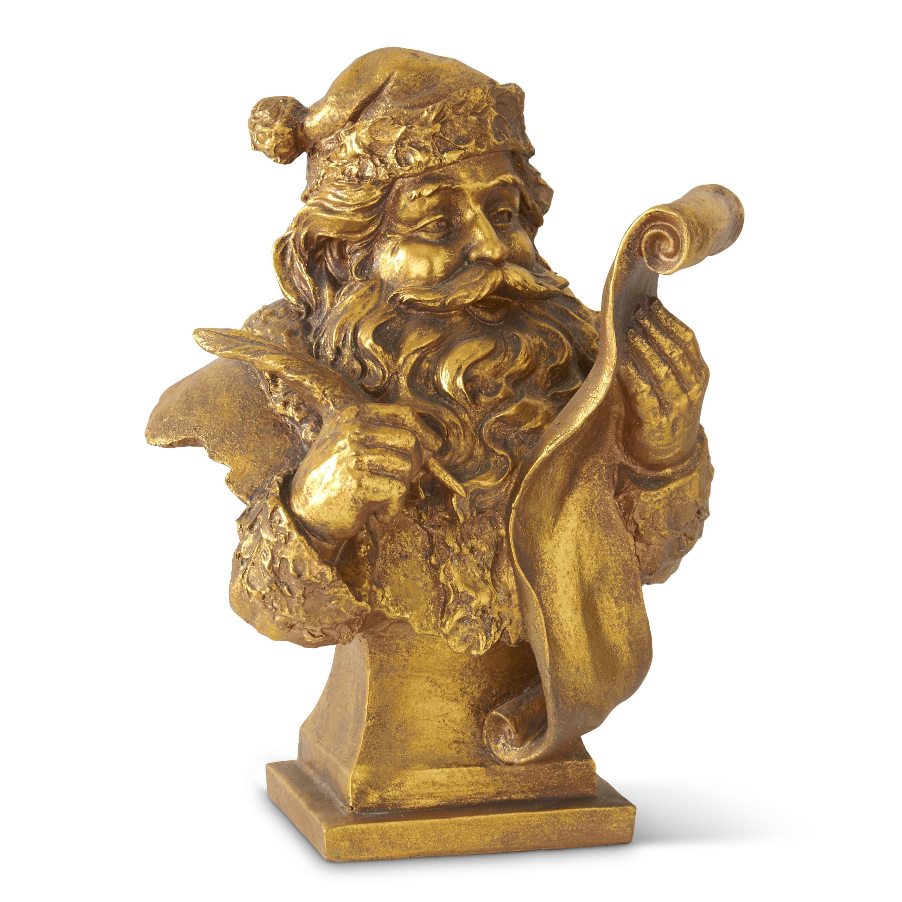 K&K Interiors 18" Golden Resin Santa Naughty & Nice List Statue