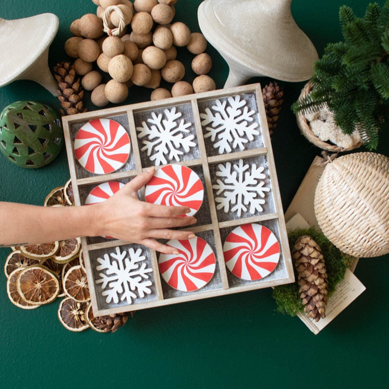 Kalalou Holiday Wooden Tic-Tac-Toe Game Board Set