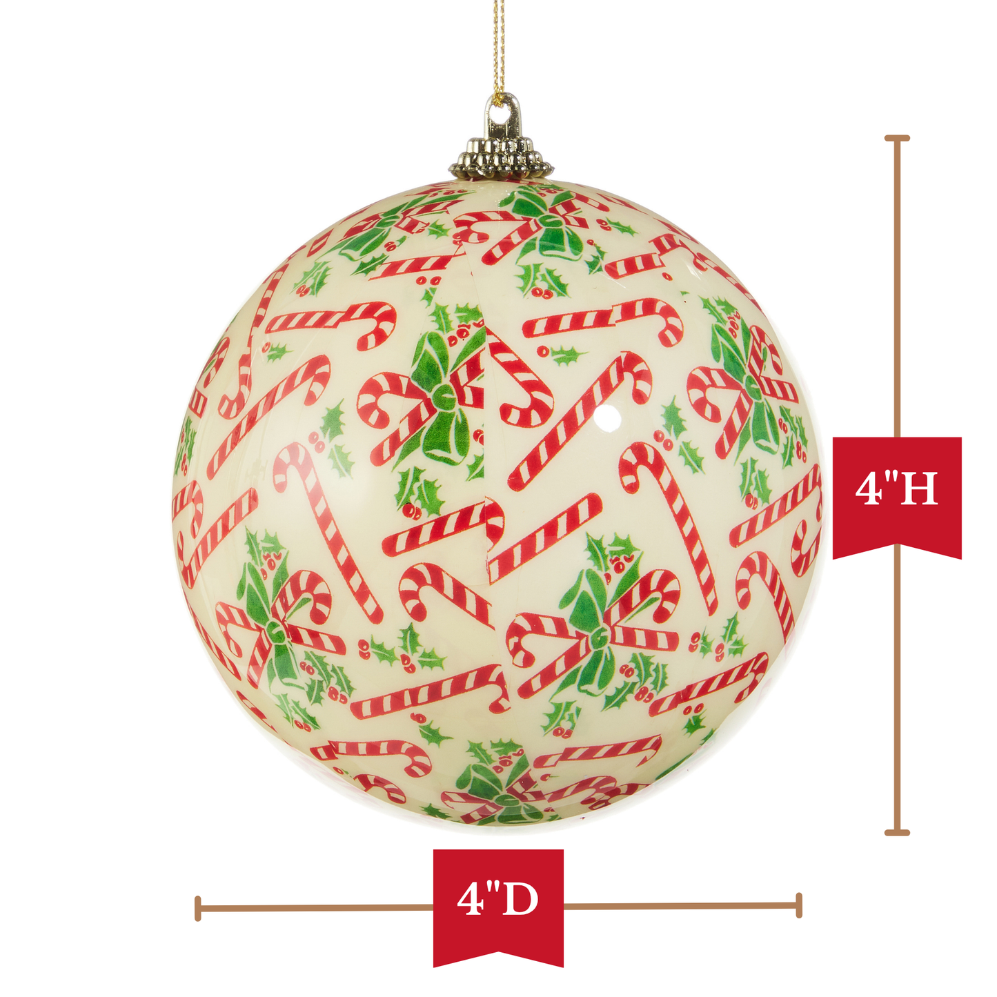 RAZ Imports 4" Vintage Candy Cane Shatter-Resistant Ball Christmas Ornament