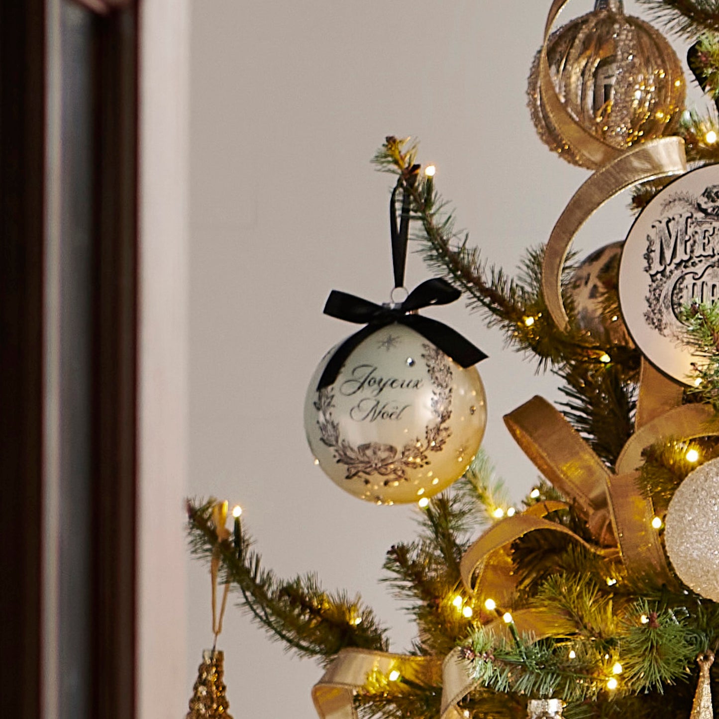 RAZ Imports 5" Deck the Halls Joyeux Noel French Glass Ball Christmas Ornaments - Set of 2