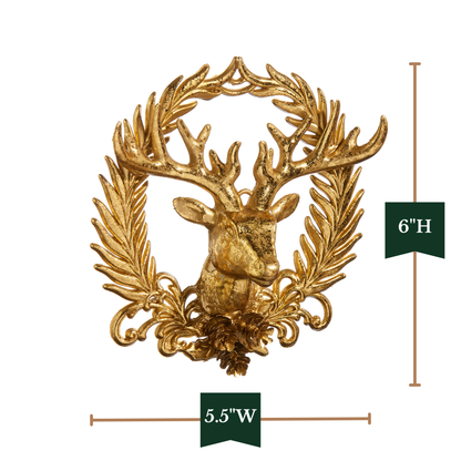 RAZ Imports 6" Gold Deer with Wreath Emblem Christmas Ornament