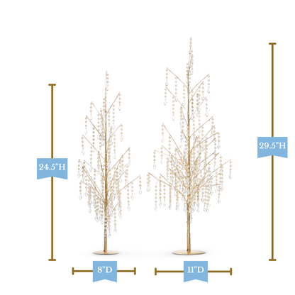 RAZ Imports 29.5" and 24.5" Dripping Pearl Crystal Gold Trees Christmas Decoration - Set of 2