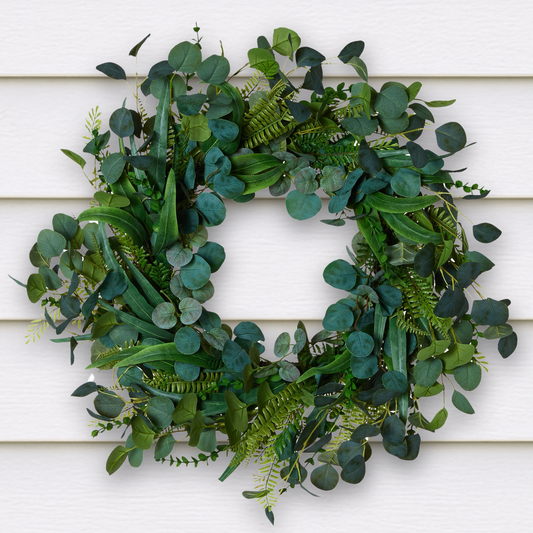 RAZ Imports 26" Mixed Eucalyptus and Fern Summer Wreath