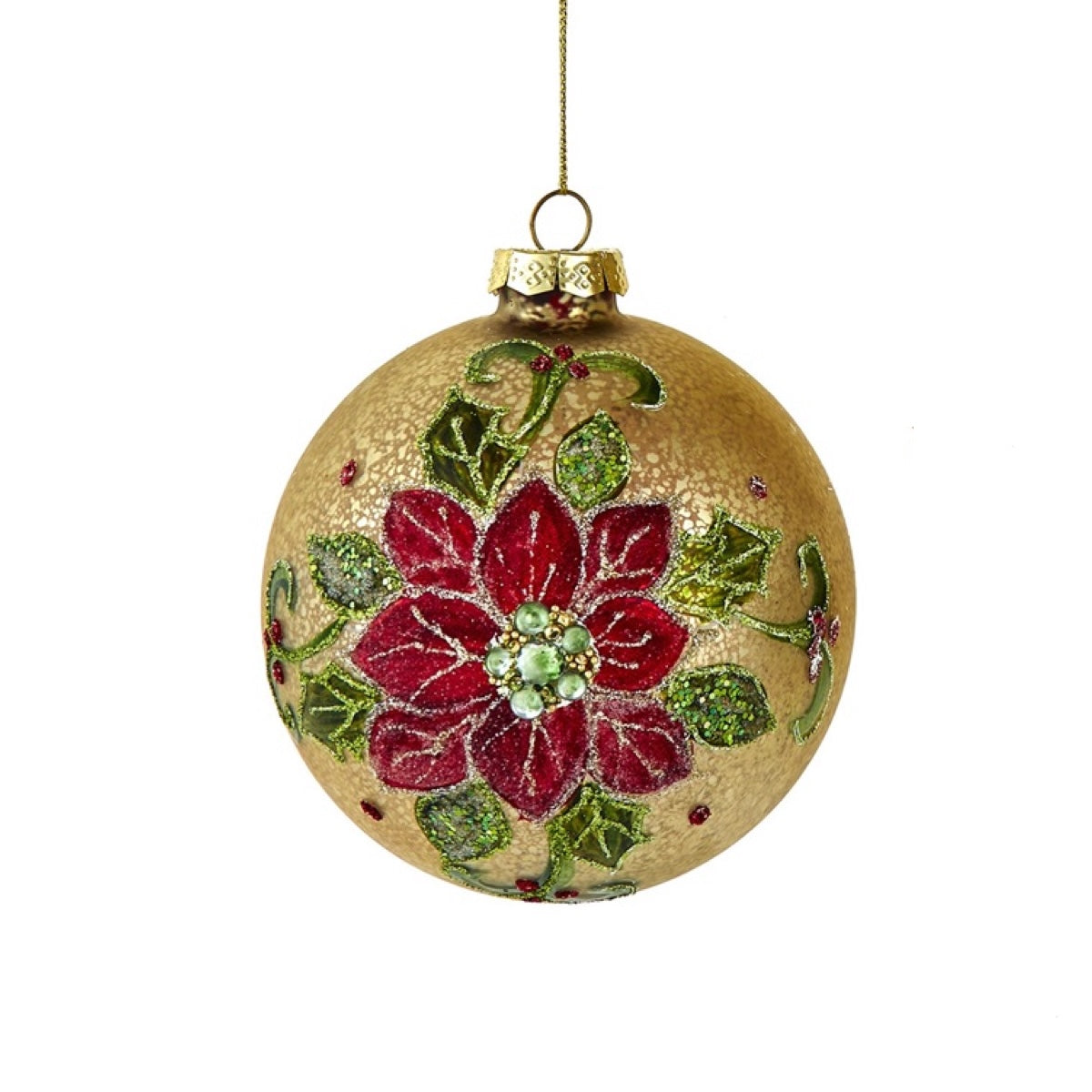 Kurt S. Adler Gold Mercury Glass 4" Poinsettia Flower Christmas Ornament Set, Set of 3