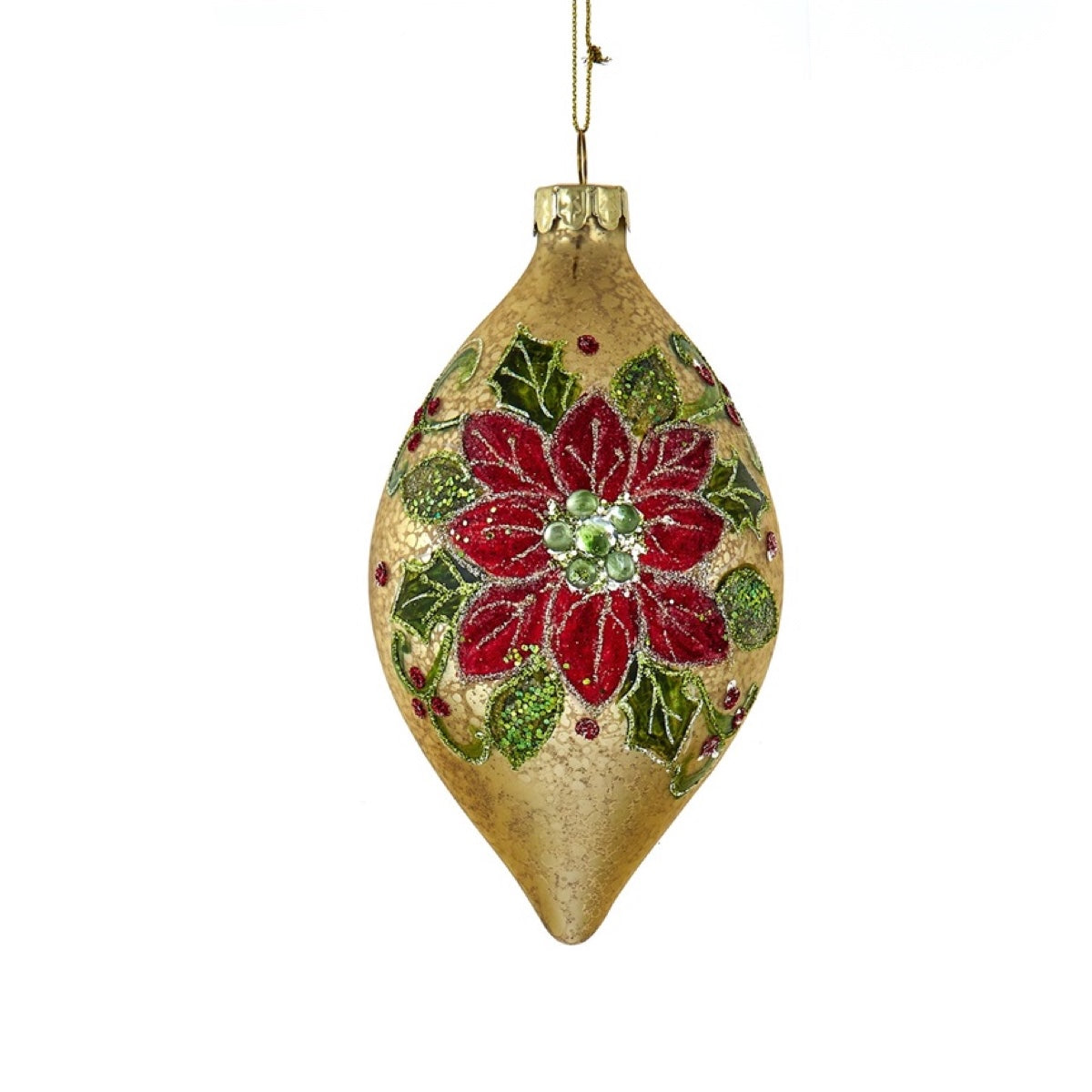 Kurt S. Adler Gold Mercury Glass 4" Poinsettia Flower Christmas Ornament Set, Set of 3