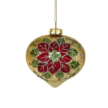 Kurt S. Adler Gold Mercury Glass 4" Poinsettia Flower Christmas Ornament Set, Set of 3